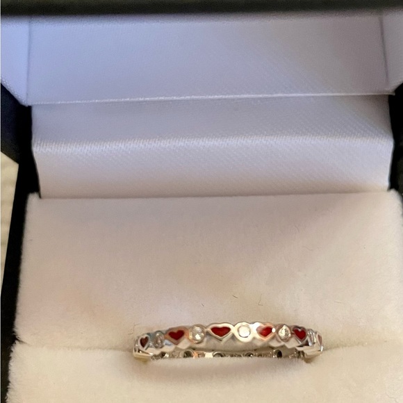 18K RED ENAMEL HEARTS & PAVE DIAMONDS HIDALGO STACKABLE RING SET - Picture 8 of 9